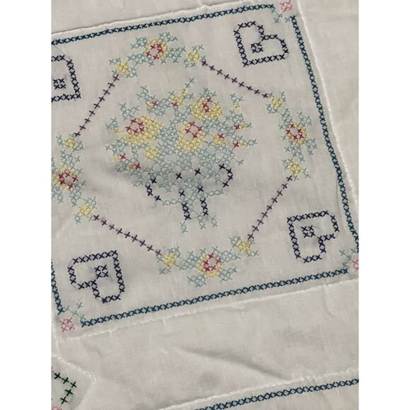 Handmade Embroidered Lap Quilt Throw Wall Hanging Country Cottagecore Clean - Picture 5 of 11
